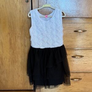 White and Black Sleeveless Dress with Sequins